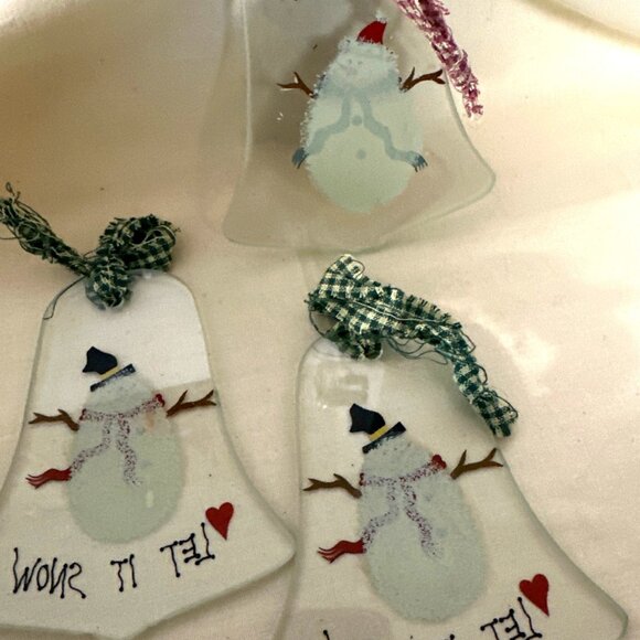 Festive Christmas Ornaments Snowman Bell Pattern Holiday Winter Decor Vintage - Picture 5 of 7